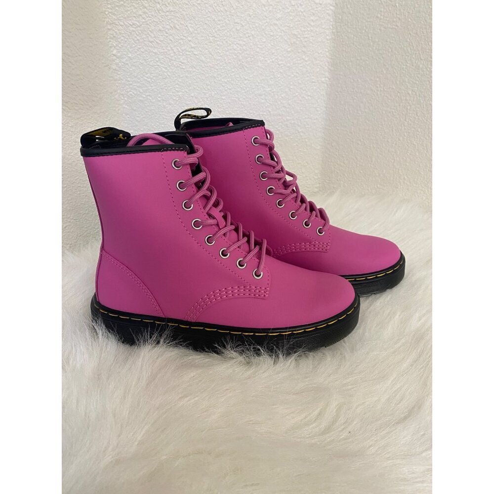 New DR MARTENS Zavala Combat Style Women's Leather Lace-up Boots Pink US7 - Picture 7 of 9